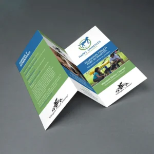 Folder A4 personalizado com 1 dobra, mostrando o design interno e externo, impresso pela Gráfica Tip em Belém.