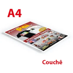 Impressão a laser colorida em papel Couchê A4, mostrando a qualidade de um flyer produzido pela Gráfica Tip em Belém.